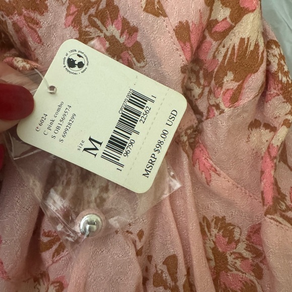 Free People Pink Floral Long Sleeve (Hilary) Size M - Picture 2 of 3